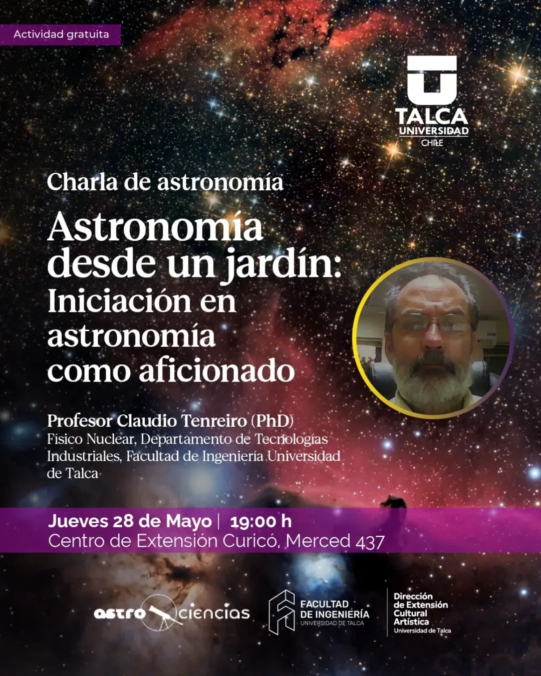 Invitación charla "Astronomía desde un jardín: iniciación en astronomía como aficionado"