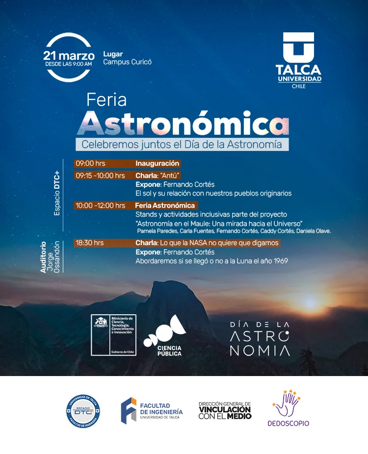Feria Astronómica en Curicó: charlas sobre el Sol, pueblos originarios y la llegada a la Luna este 21 de marzo